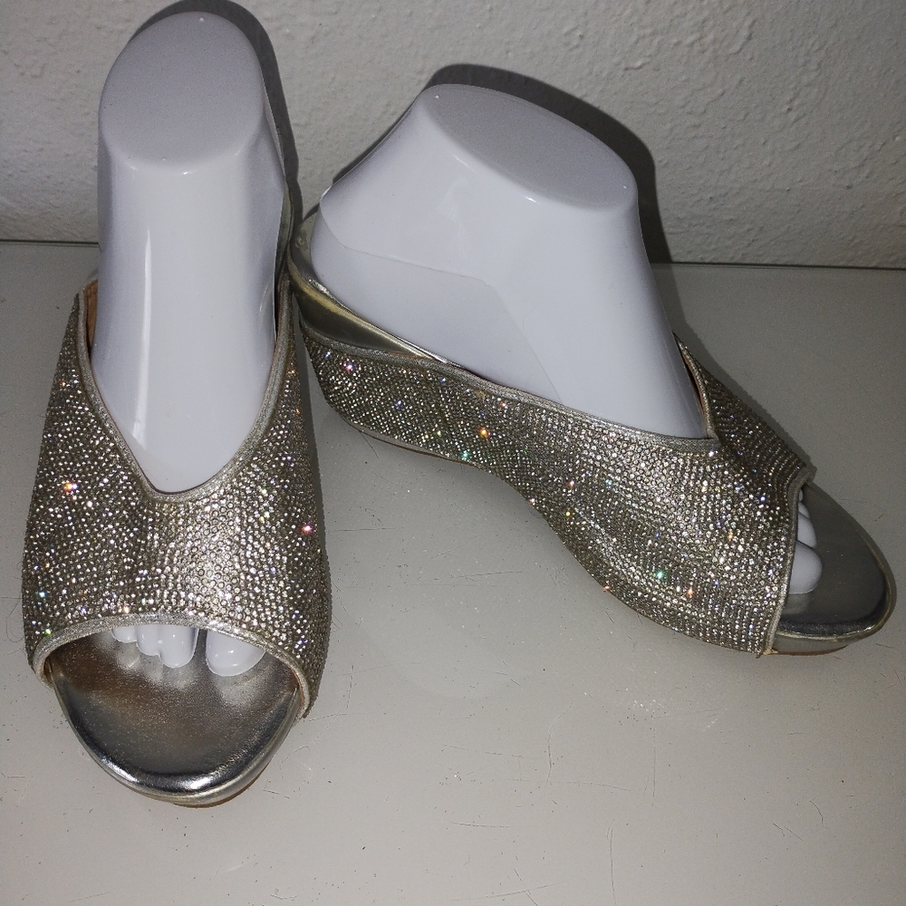 Catalina Silver Glittery Wedge Heeled slip on Sandals
